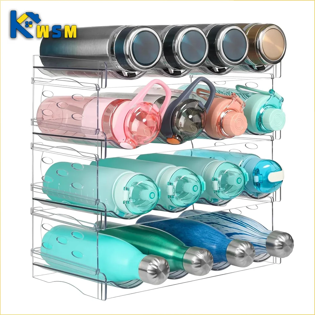 4 Tier Stackable Beverage Organizer Cabinet Wine Organizer Refrigerator Mug Organizer Multifunctional Folding Storage Rack