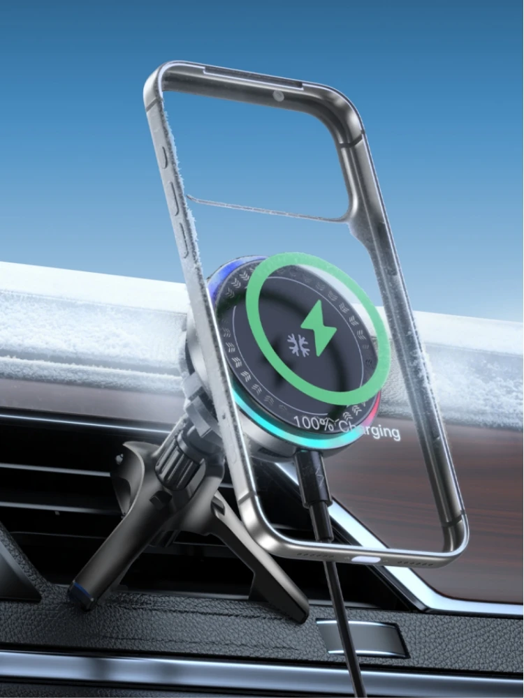 Magnetisches kabelloses Autoladegerät 15W RGB Handyhalterung Universeller Handyhalter mit Kühlung für iPhone 17/16/15/14/13/12 Pro Max und Samsung sowie alle kabellosen Ladegeräte für Android-Telefone