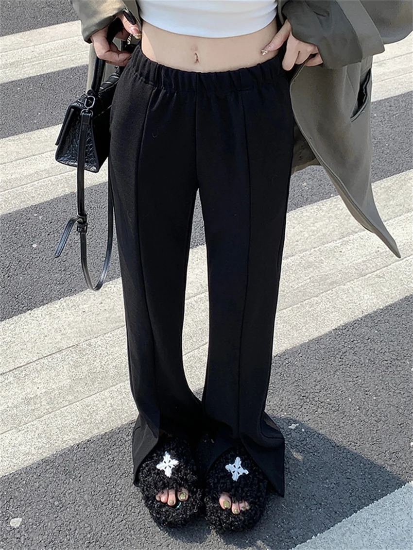 

PLAMTEE New Arrival Pants Women OL Split Chic Fashion Office Lady Slim 2023 Spring High Waist Casual Work Wear Wide Leg Solid