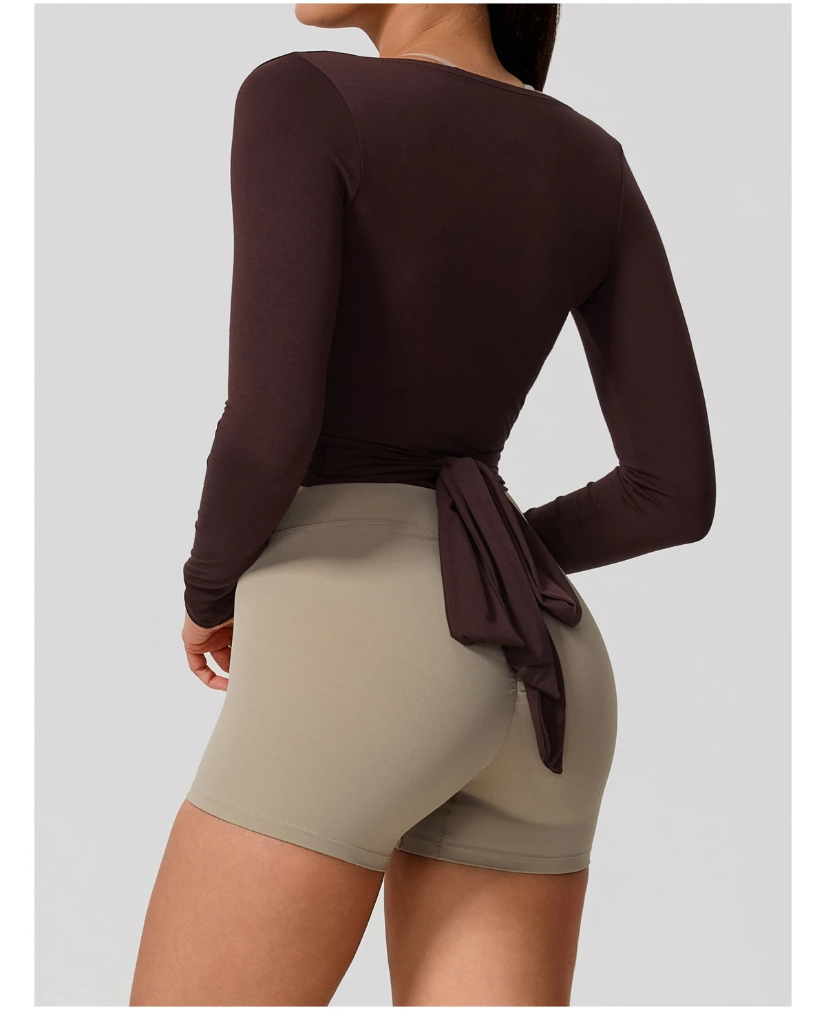 Neues Sommer-Damen-Yoga-Langarm-Einteiler-Oberteil mit Trägern – Premium-Ballett-Wrap-Top für Damen – Sport-Top für das Training – Detail 19
