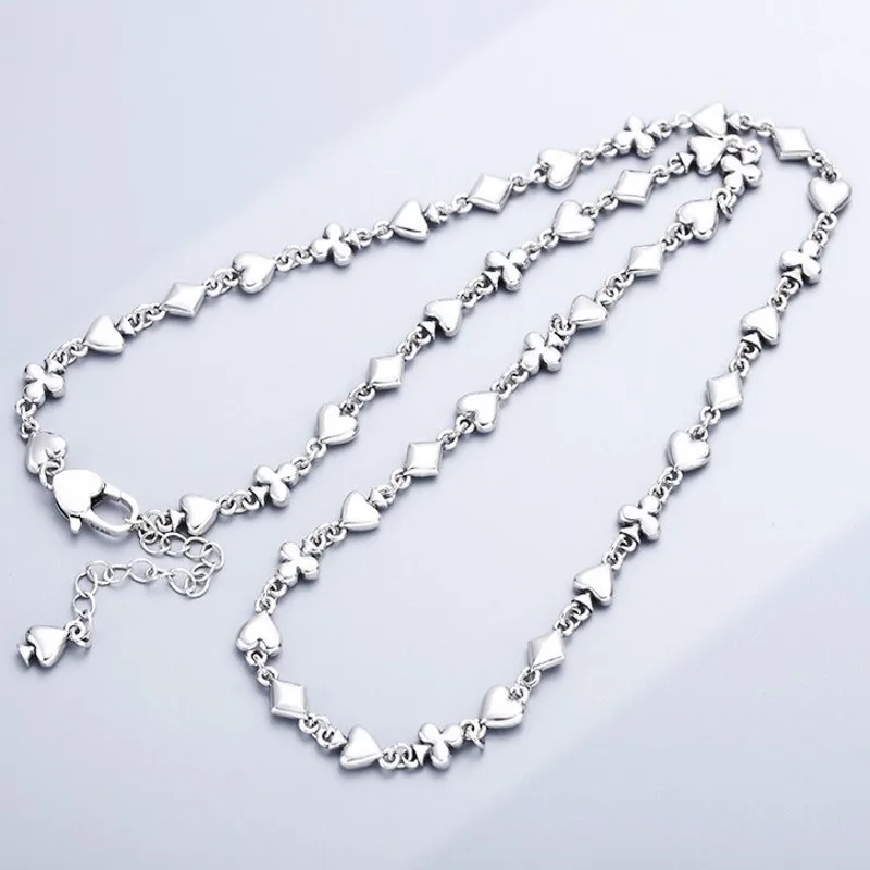 BOCAI New S925 Silver Jewelry Fashion Playing Card Bold Personalized Vintage Collar Chain Short Trendy Women's Necklace