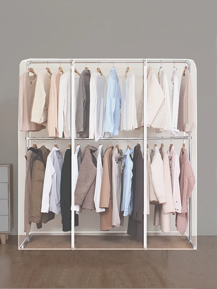 

Elevated Double Layer Clothes Drng Ra Dust Cover Plastic Bedroom Simple Design Clothes Hanger Cover Modern mat Sle