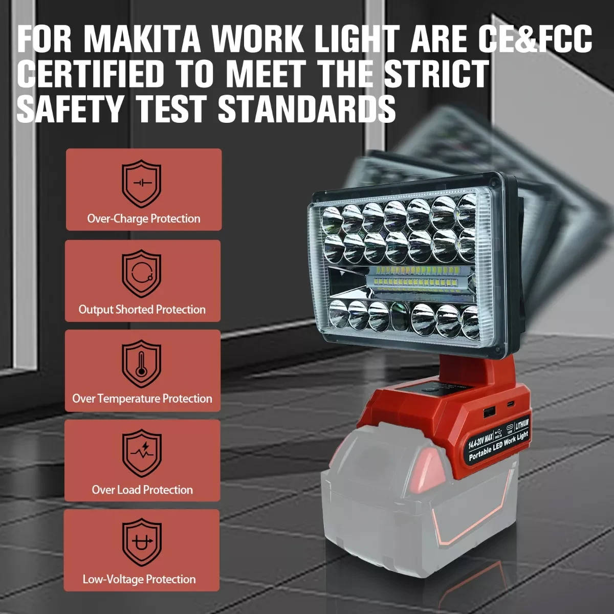 Lámpara de trabajo LED de 5 pulgadas y 28W, foco tipo C, Banco de energía USB para Milwaukee, batería de iones de litio de 18V (sin batería)