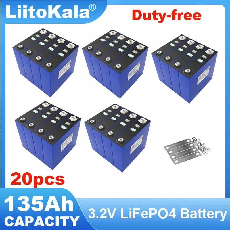 20pcs LiitoKala 3.2v 135Ah lifepo4 lithium iron phosphate Rechargeable Battery DIY 12v 24v cycle package Solar Energy TAX FREE