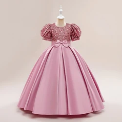 Christmas Sequin Formal Long Girls Party Dress For Children Costume Princess Kids Clothes Wedding Prom Gown Short Sleeve Costume