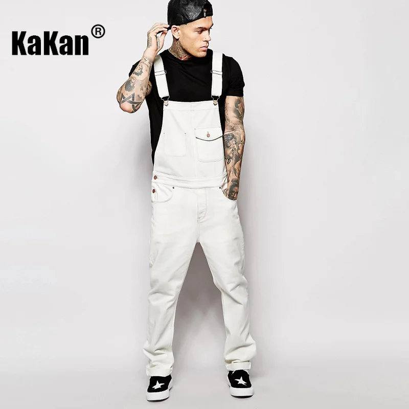 Kakan - European and American New White Black Strap Jeans, Slim and Slim Men's Long Solid Color Jeans K016-1936
