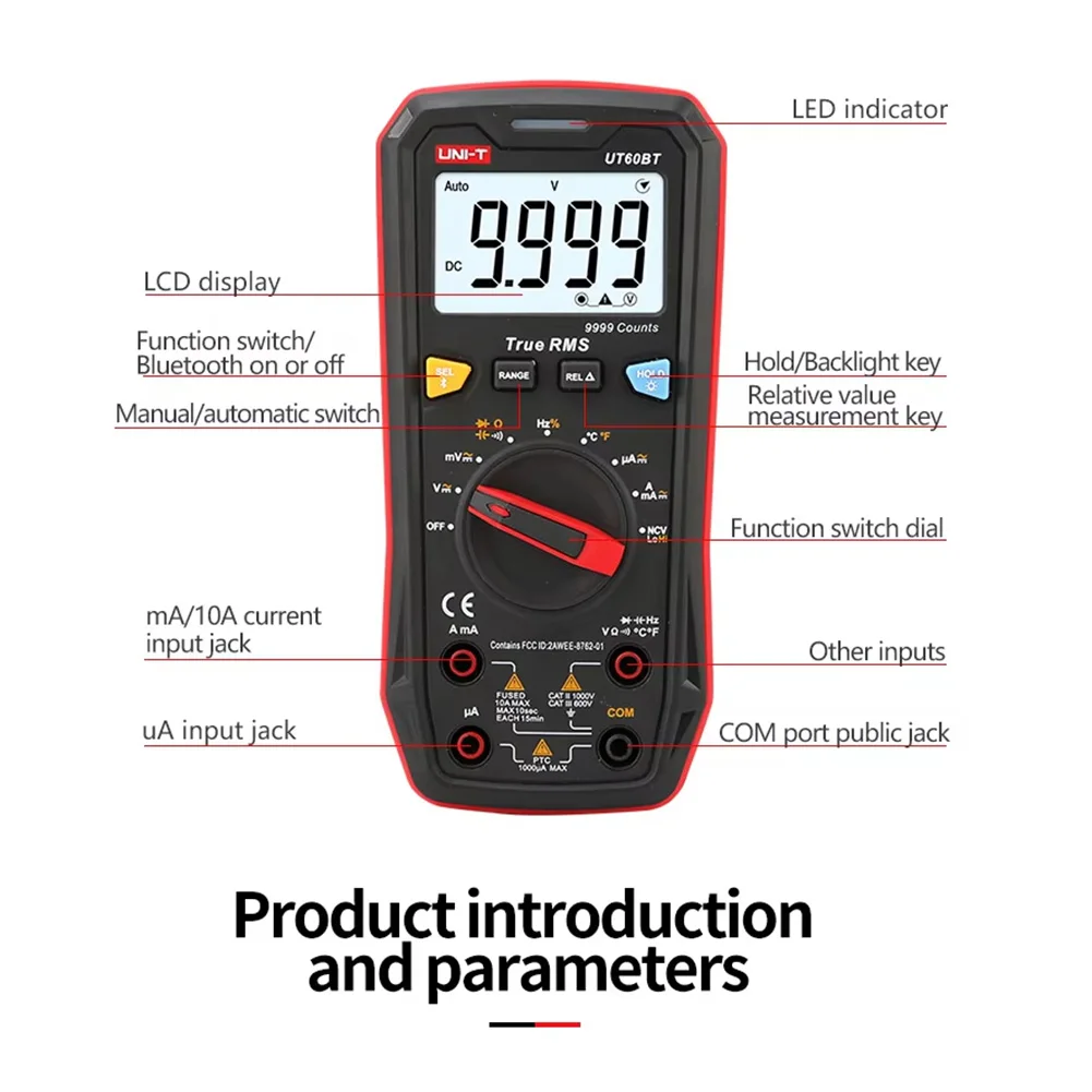 UT60 Digital Multimeter True For RMS 1000V AC DC Voltage Current Tester NCV Function 9999 Count for auto Range Backlight LCD