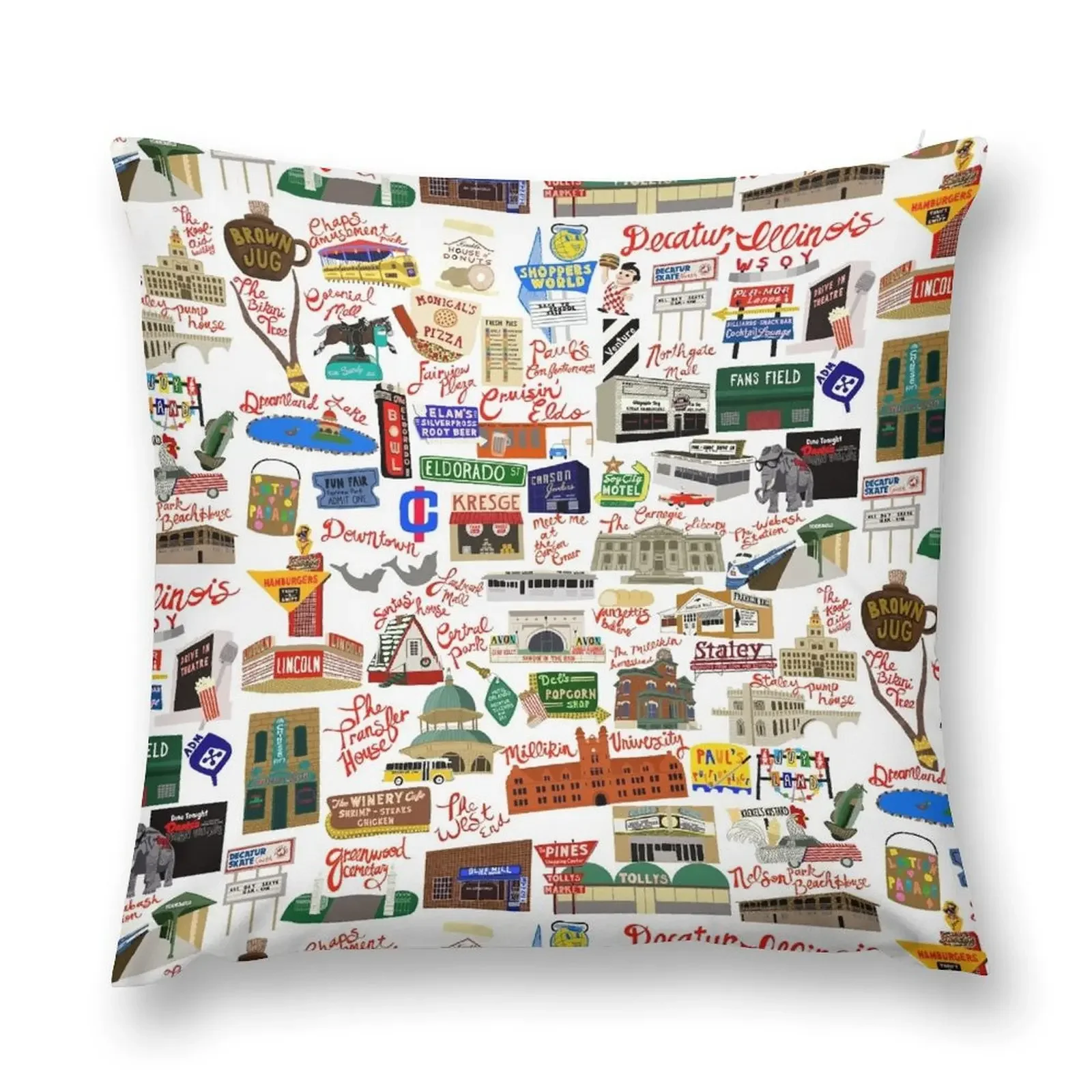 Decatur, Illinois Days Gone By Throw Pillow Christmas Pillow Covers Decorative Cushion Cover pillow