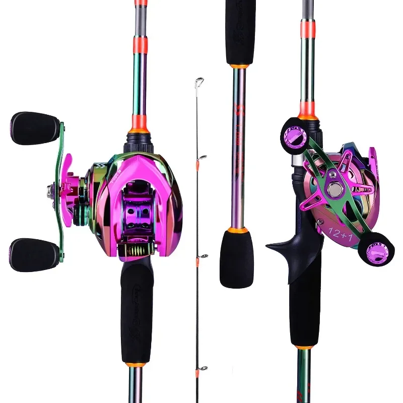 Sougayilang Fishing Rod and Reel Combo Casting Fishing Rod Multicolor Baitcasting Reel 12+1BB 7.2:1 Lure Rods Fishing Set Pesca