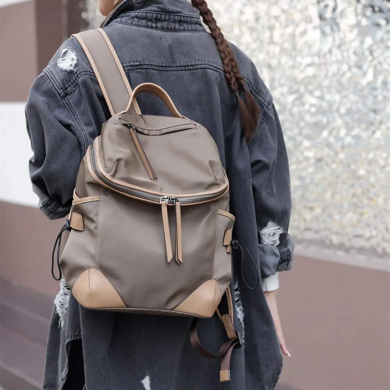 

Waterproof Tyvek Women's Casual Backpack Black Coffee Color Bookbag Multi-Compartment Modern Neutral Style Polyester Material