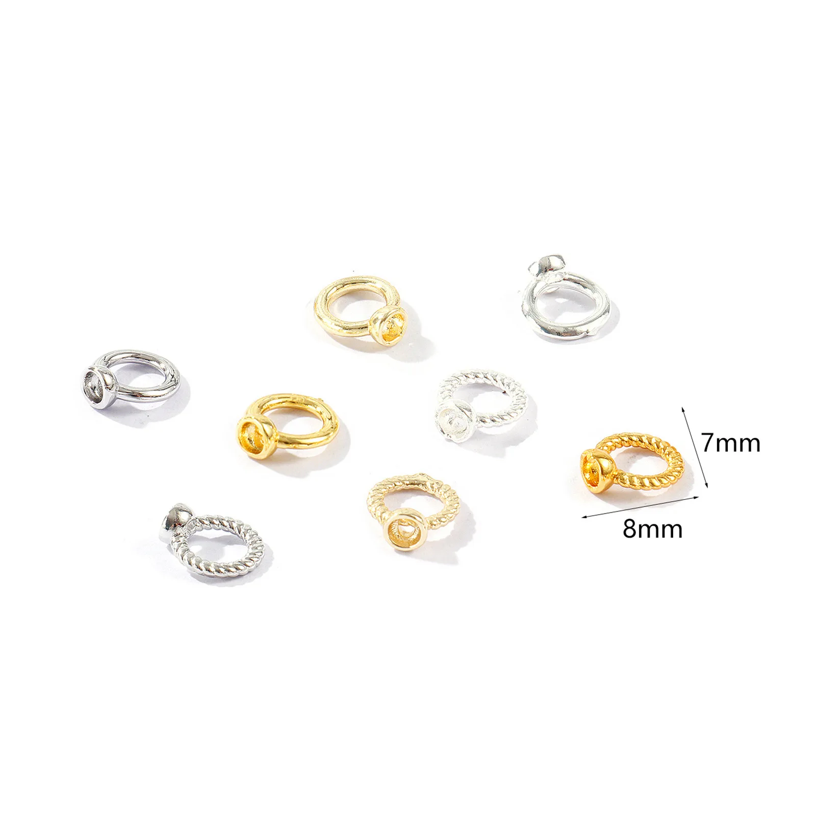 10 Stück Messing-Endkappen für Halsketten, Armbänder, Schmuckherstellung, Großhandel, mehrfarbige Doppelloch-Verbindungsringe, Endkappen, 8 mm x 7 mm – Detail 2