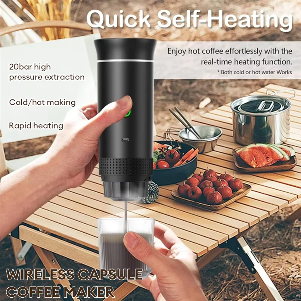 

3-in-1 Coffee Machine Wireless Electric Portable Espresso for Car & Home Camping Coffee Maker Capsule Powder Travel Coffee Maker