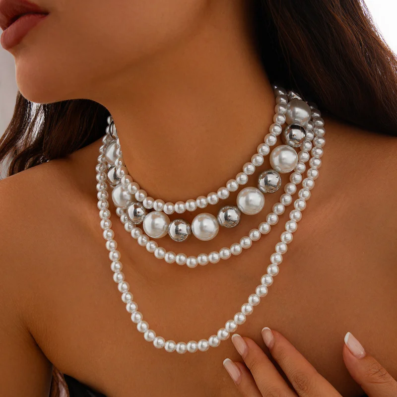 Retro Imitation Pearl Beaded Multi-Layer Necklace Choker Wholesale