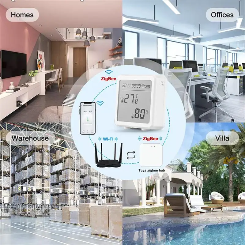 Tuya เซนเซอร์วัดความชื้นและอุณหภูมิ ZigBee suport Alexa Google Home Assistant จอแสดงหน้าจอ LCD ZigBee THERMOMETER HYG