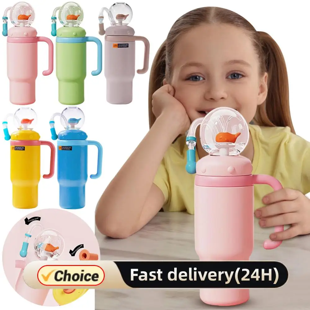 

24oz Whale Fountain Cup Children Baby Cute Straw Cup With Stainless Steel Tumbler Cup With Handle 710ml Water Cup With 2 Cup Lid