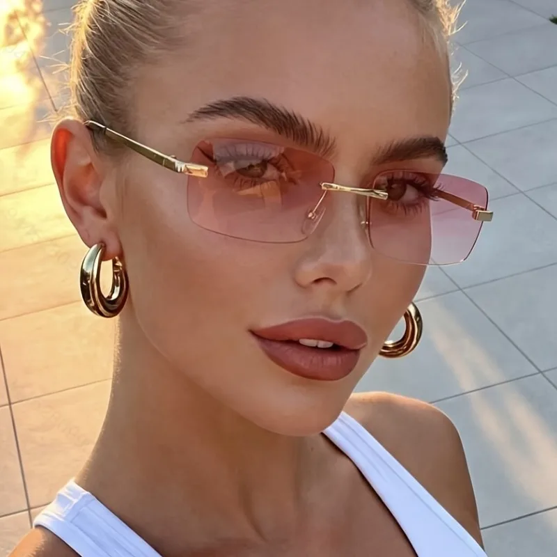 1 Pair Unisex Dopamine‑Style Frameless Rectangular Glasses, Fashion Eyewear for Daily, Party & Commute