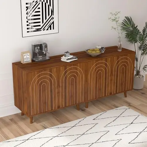 Set di 2 buffet credenza da 63', mobiletto moderno intagliato, noce