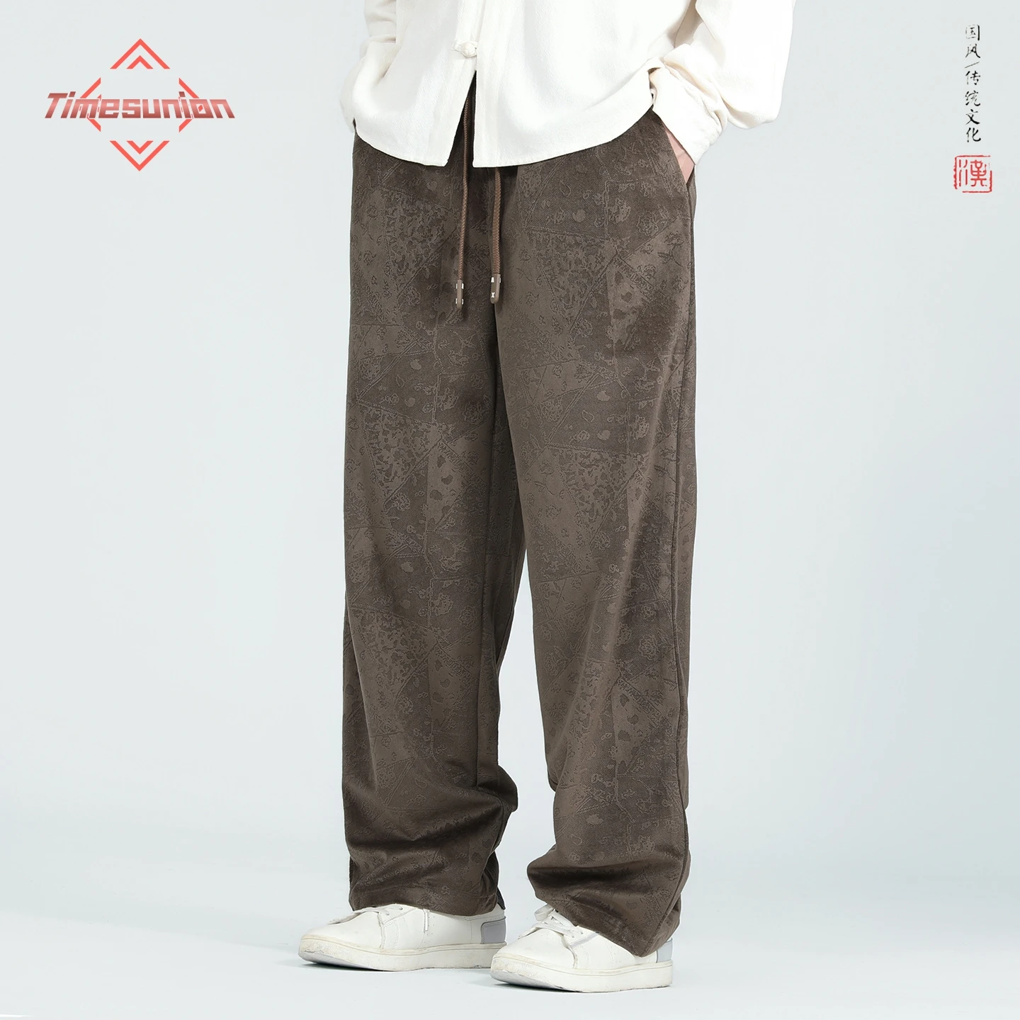 

Autumn New Style Corduroy Pants for Man Jacquard Pattern Printed Men Trousers Elastic Waist Anti-wrinkle Straight Leg Pants