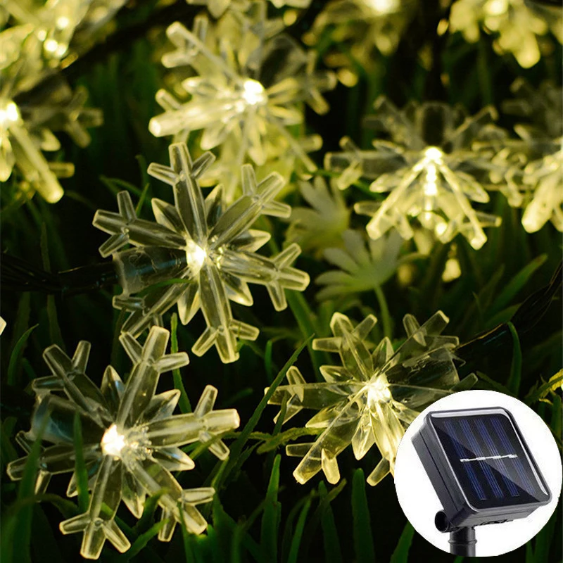 

Outdoor Solar Snowflake Light String Garland Lighting Garden Christmas Tree Holiday Wedding Party House Inner Court Decoration