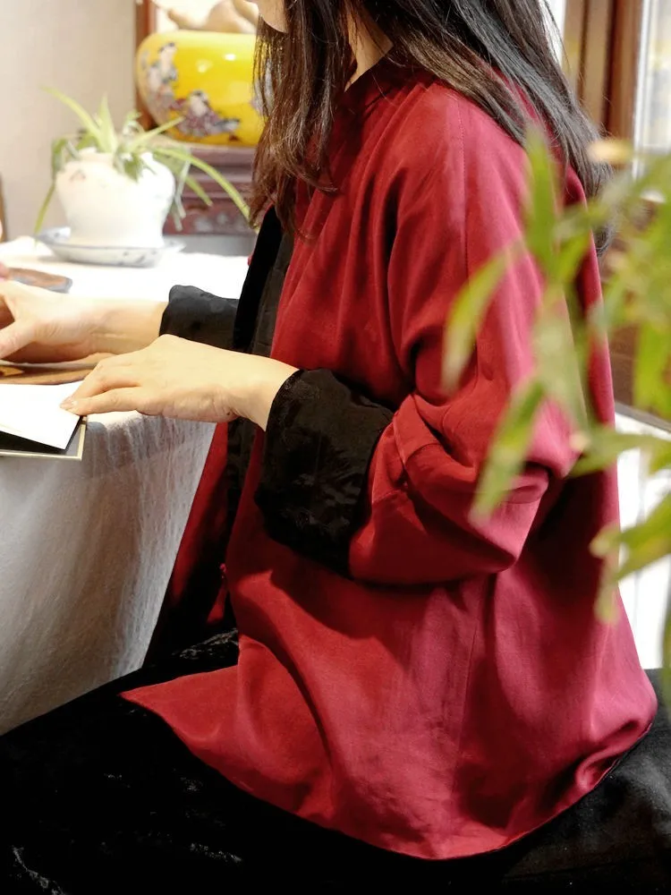 

Double-Sided Wear Chinese Sle Jaet Women's Cotton Blend Wine Red Bla Heavyweight Copper Ammonia Spring Autumn Wear