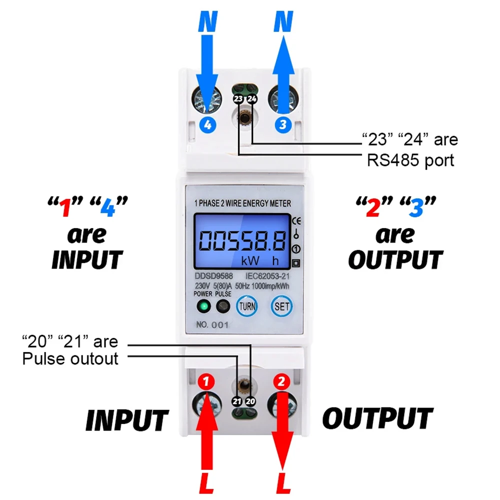 Modbus RS485 Electric Power Energy Meter AC 230V 5-80A   Digital Electricity kWh Consumption Meter With Voltage Current Display