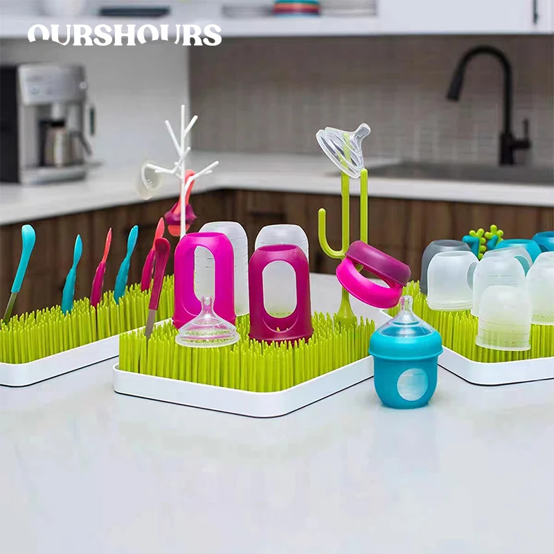 Green Lawn Countertop Baby Feeding Bottle Drying Rack for Kitchen Space Saving Dryer Foldable Plastic Infant Grass Drying Racks