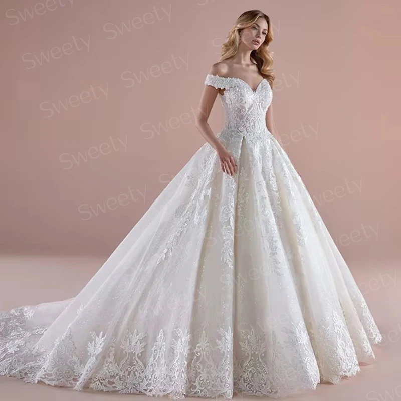 فستان زفاف أنيق من الأورجانزا مع تطريز الأميرة الكرة ثوب كامل الأكمام قارب الرقبة فستان الزفاف مخصص فيستدو دي نوفيا