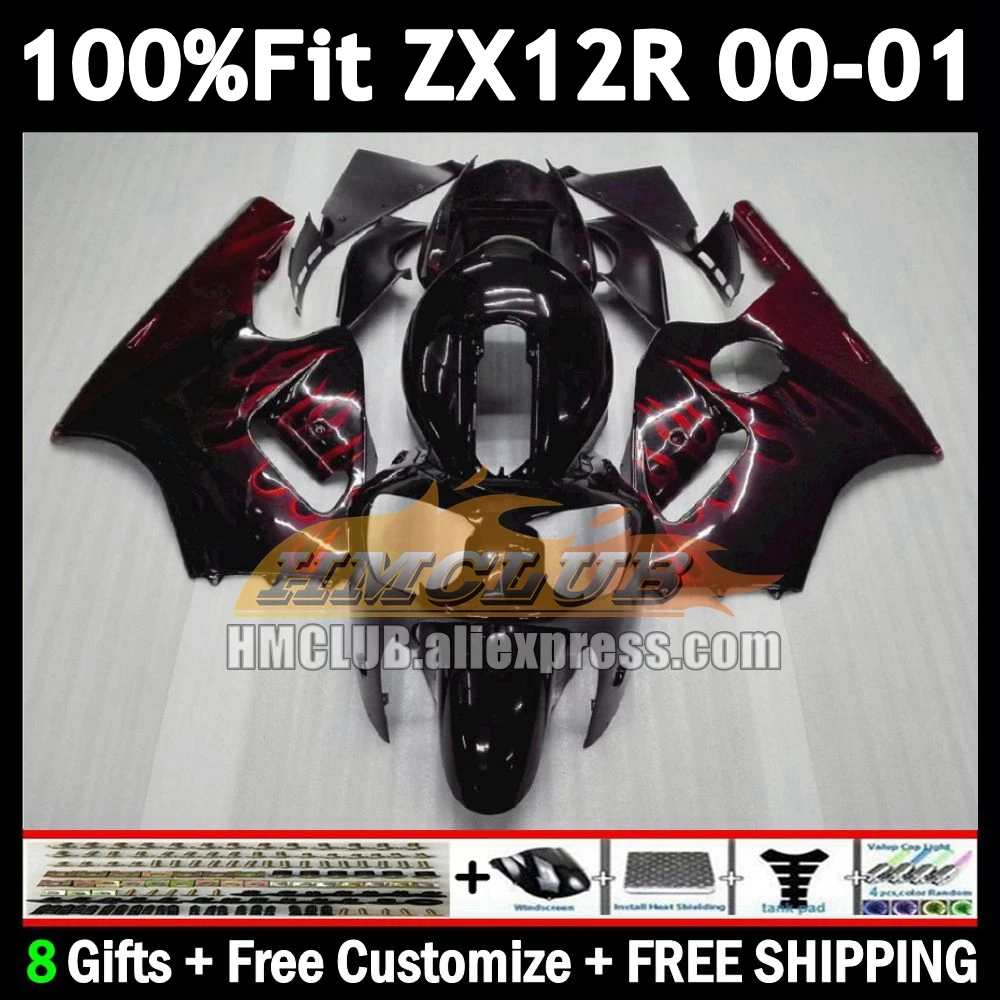 OEM Fairing For KAWASAKI red flames NINJA ZX1200 ZX 12 R 1200 12R 176No.4 1200CC ZX-12R ZX12R 00 01 2000 2001 Injection Body