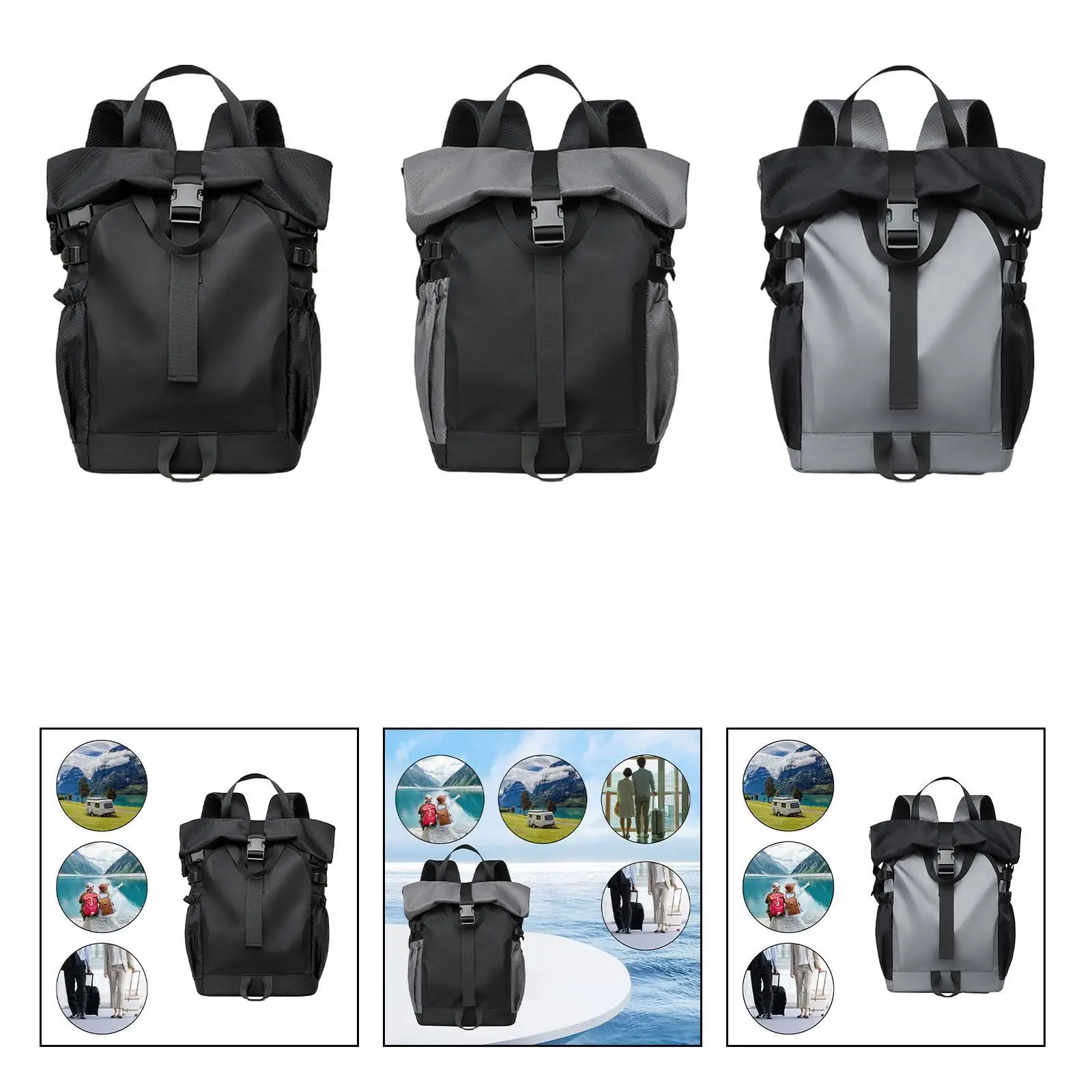 

Roll Lid Backpack Portable Gym Bag Versatile Large Capacity Travel Backpack