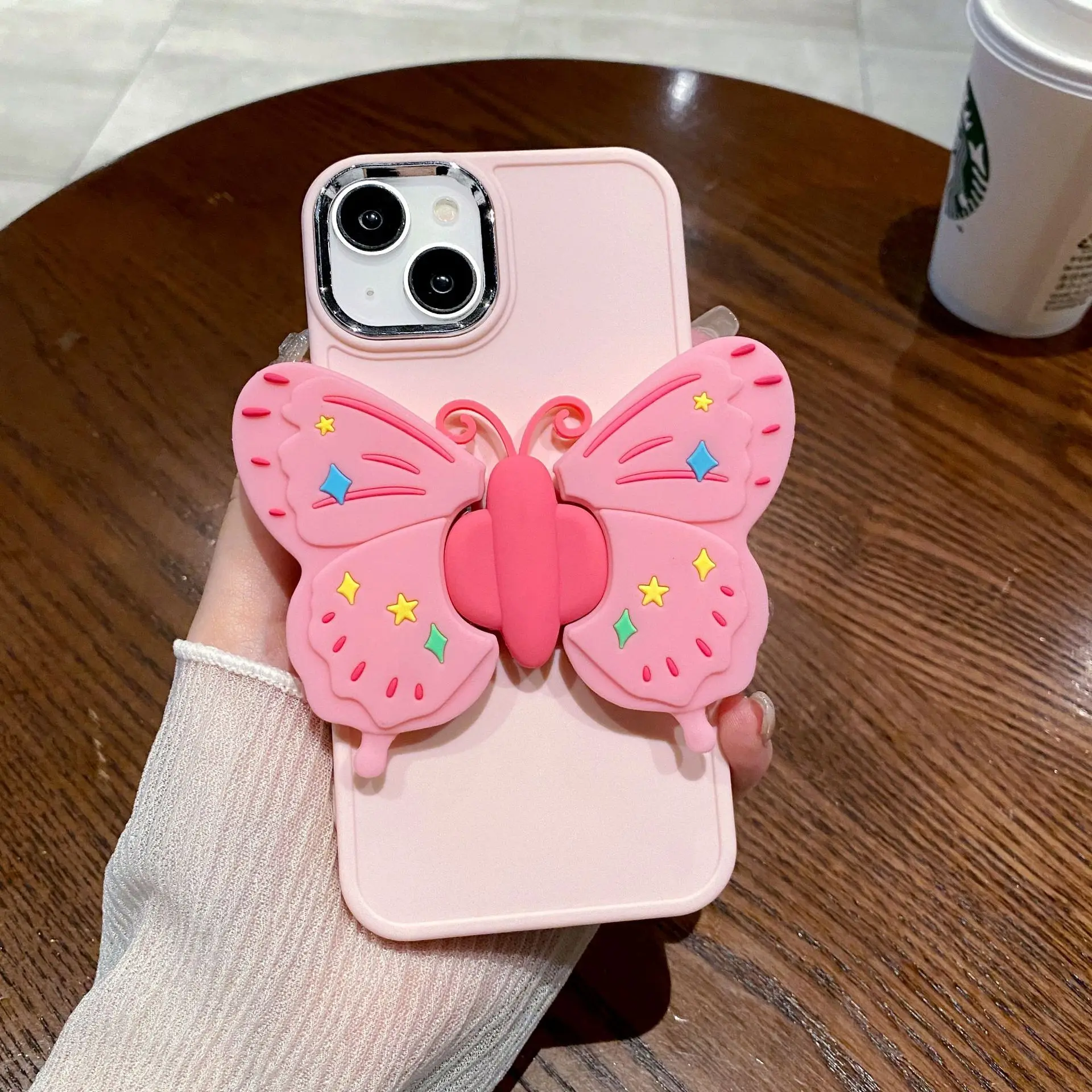 Cute 3d Metal Photo Frame Fold Butterfly Bracket Anti-fall Phone Cover Case For Iphone 15 14 13 12 11 Pro Max Soft Coque Fundas