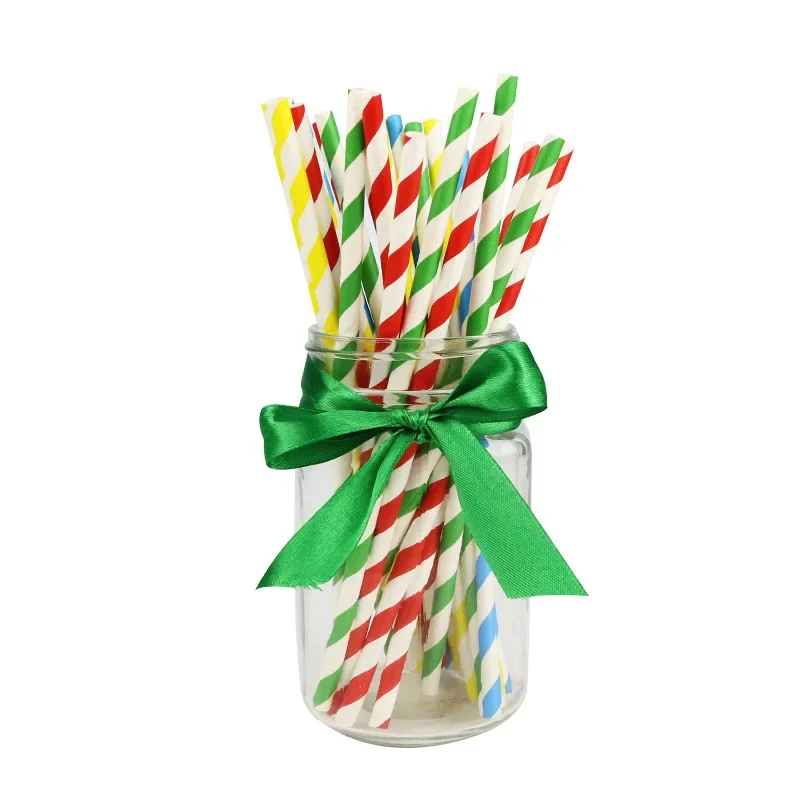 200 Biodegradable Paper Straws  Assorted Rainbow Colors Striped Drinking Straws for Juice birthdays partys