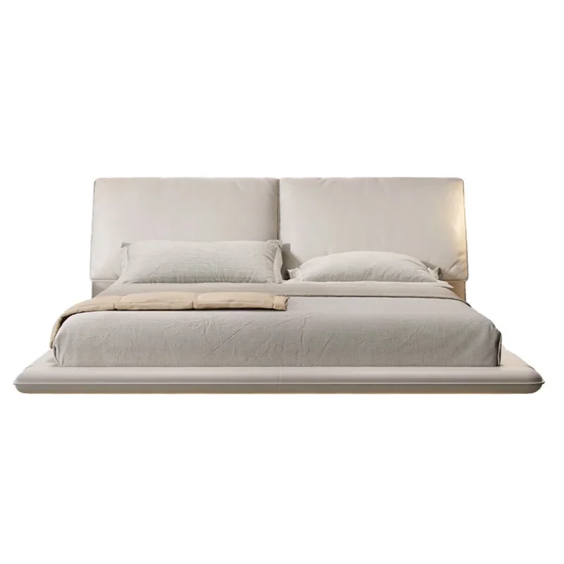

Suspension modern simple leather bed master bedroom light luxury down soft bag storage double bed Italian minimalist
