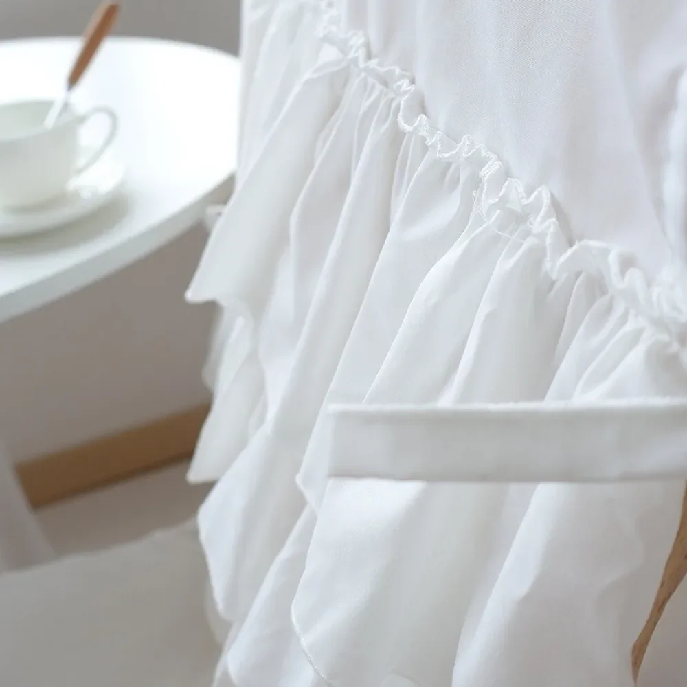 White French-Style Chair Cover Washable Decorative Chair Backrest Cover Strap Fixation Comfortable Backrest Scarf Restaurant
