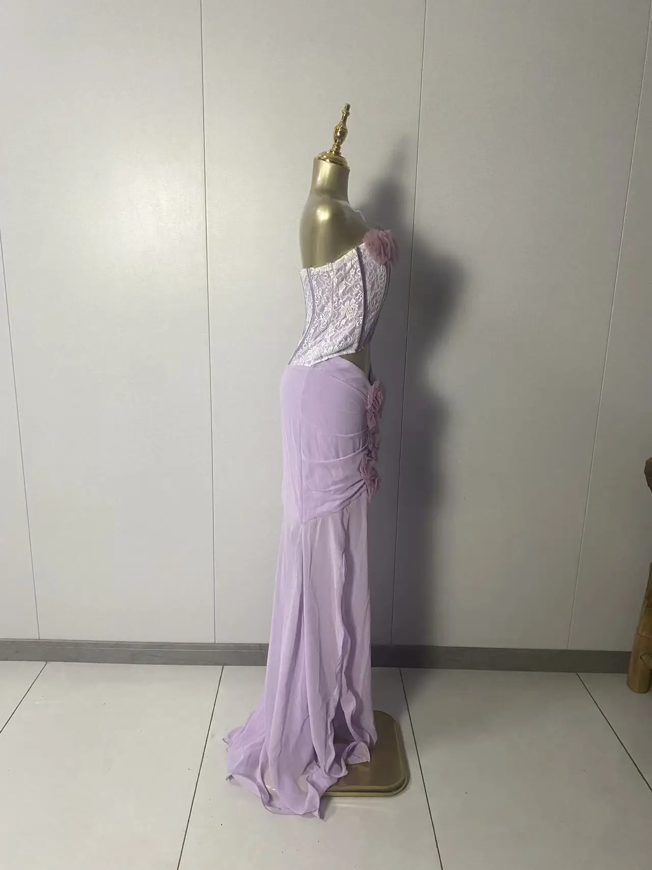 New Women Sexy Strapless Cut Out Flowers Mesh Purple Loose Dress 2026 Elegant Evening Club Luxury Birthday Party Dresses