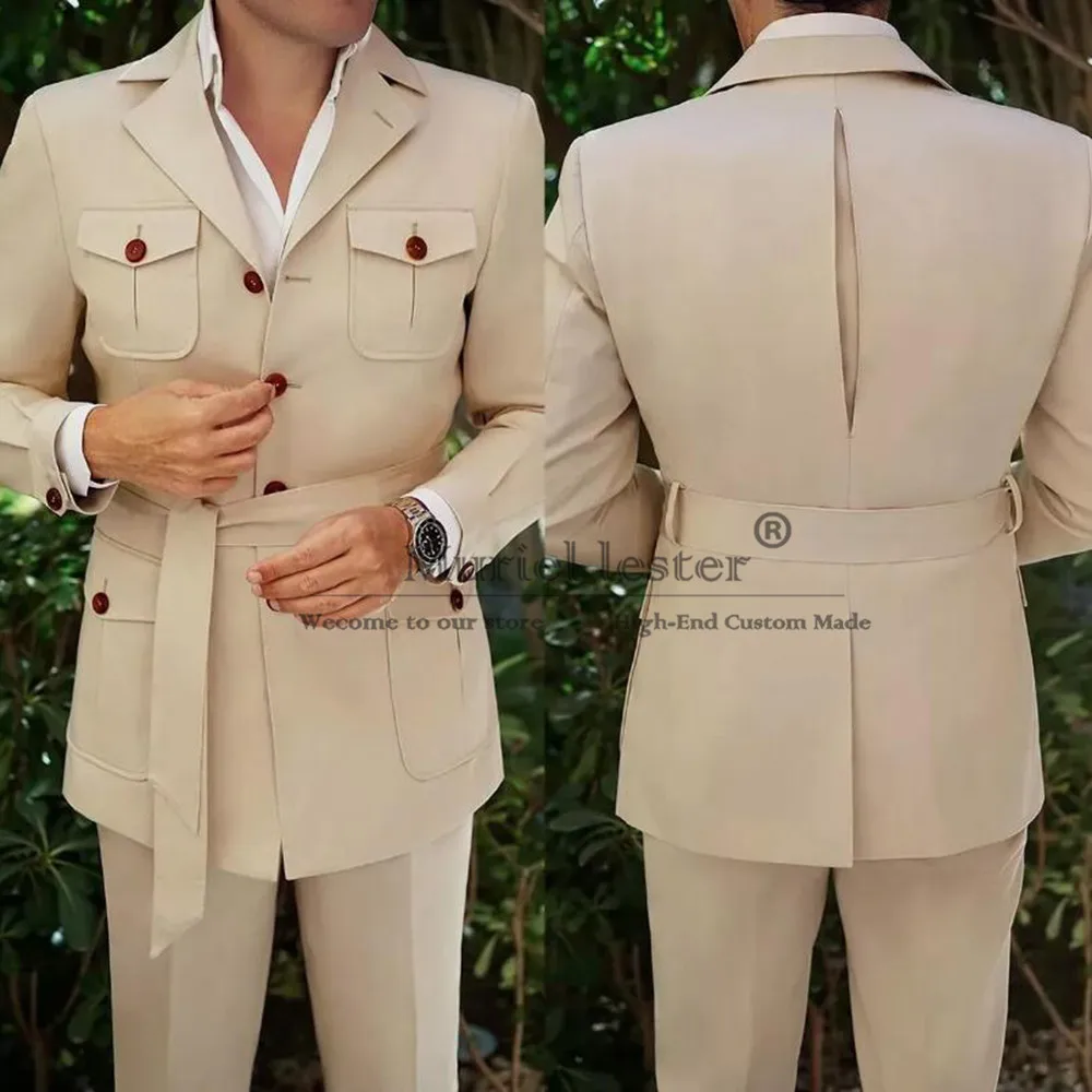 

Classic Business Suits Men Slim Fit Single Breasted Blazer Customized 2-Piece Set Safari Style Jacket Pants Groom Wedding Tuxedo