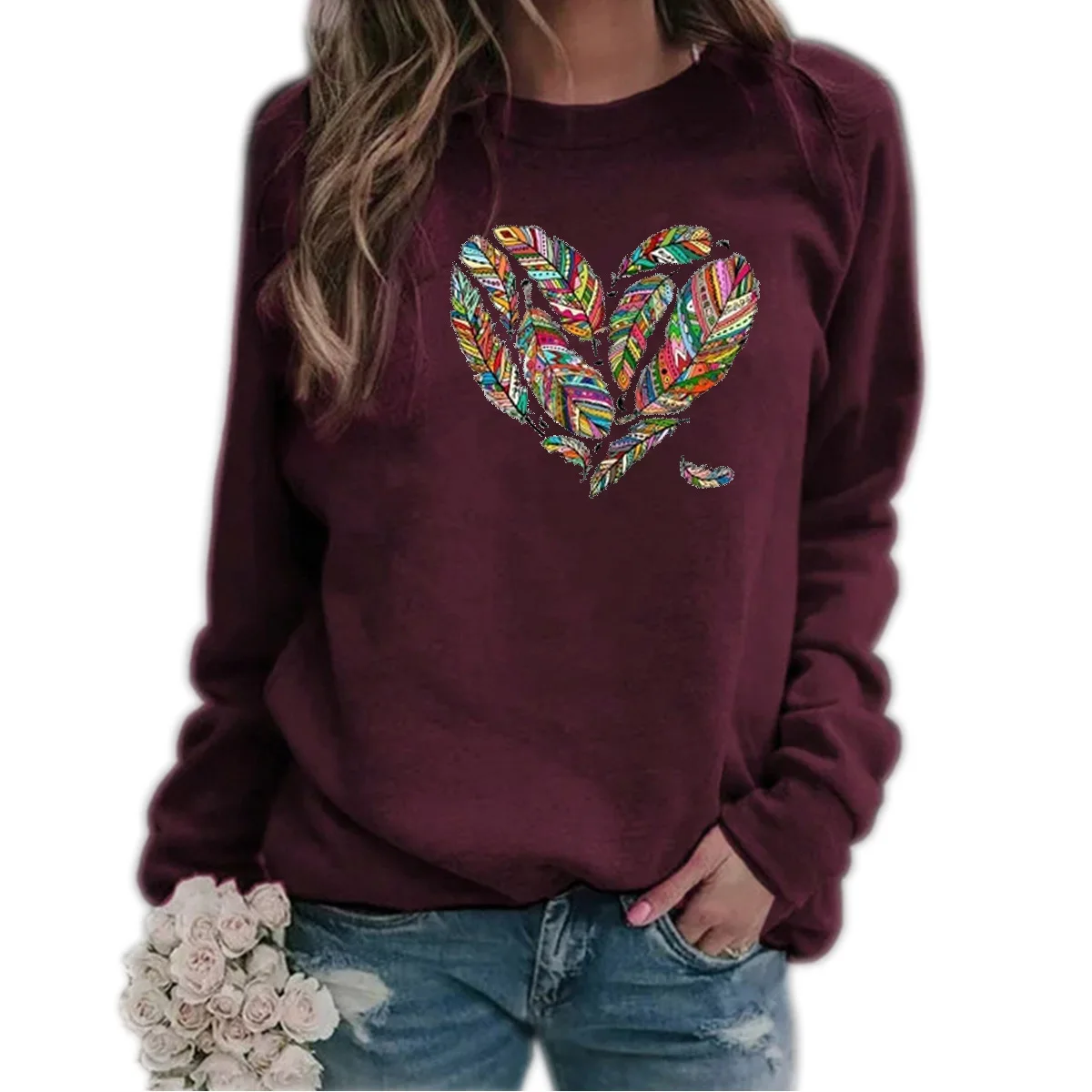 Hot selling new printed round neck long sleeved casual loose fitting hoodie for women in autumn and winter