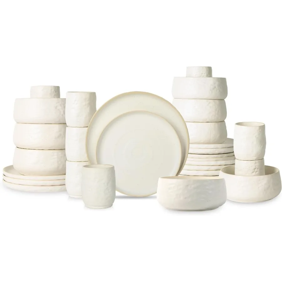 

Набор столовой посуды из керамогранита, 32 предмета, набор тарелок и мисок, современный набор посуды на 8 шт., белый крапчатый