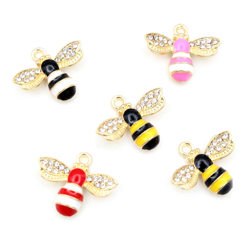 10pcs 18x22mm Enamel Bee Charm for Jewelry Making Cute Earring Pendant Bracelet Necklace Accessories Diy Finding Craft Supplies