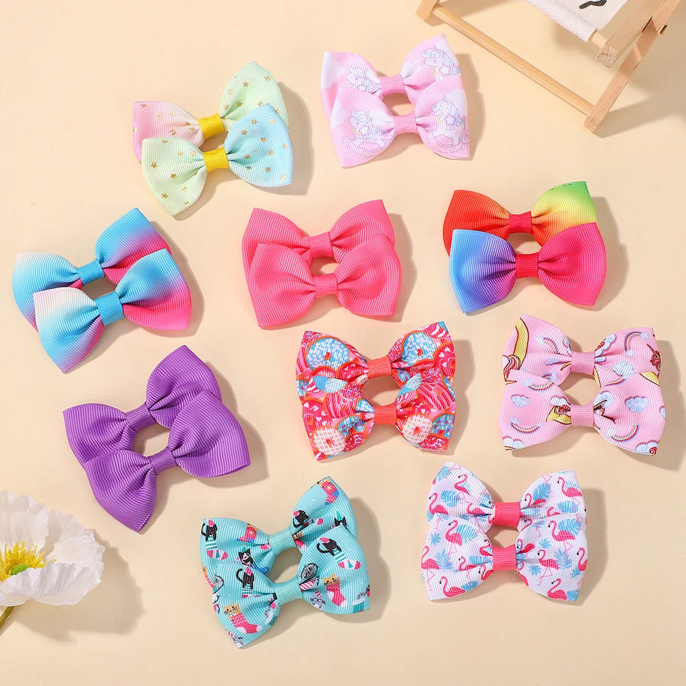 Pinces à cheveux avec nœuds pour bébé, 20 pièces, pour filles, frange, joli ruban imprimé, pour enfants, tenue de soirée décontractée, couvre-chef