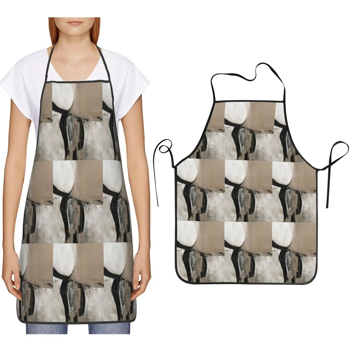 Neutral Abstract Apron Chef Cooking Cuisine Tablier Bib Kitchen Cleaning Pinafore for Women Men Gardening