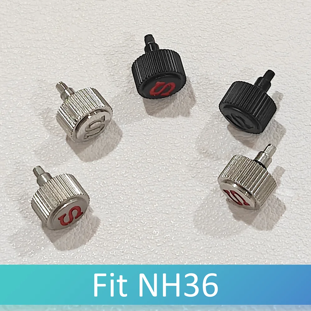 7 мм для NH35 Crown S Logo, серебристый, черный, золотой, многоцветный, нержавеющая сталь 316L, точные ввинчивающиеся коронки, запасная часть