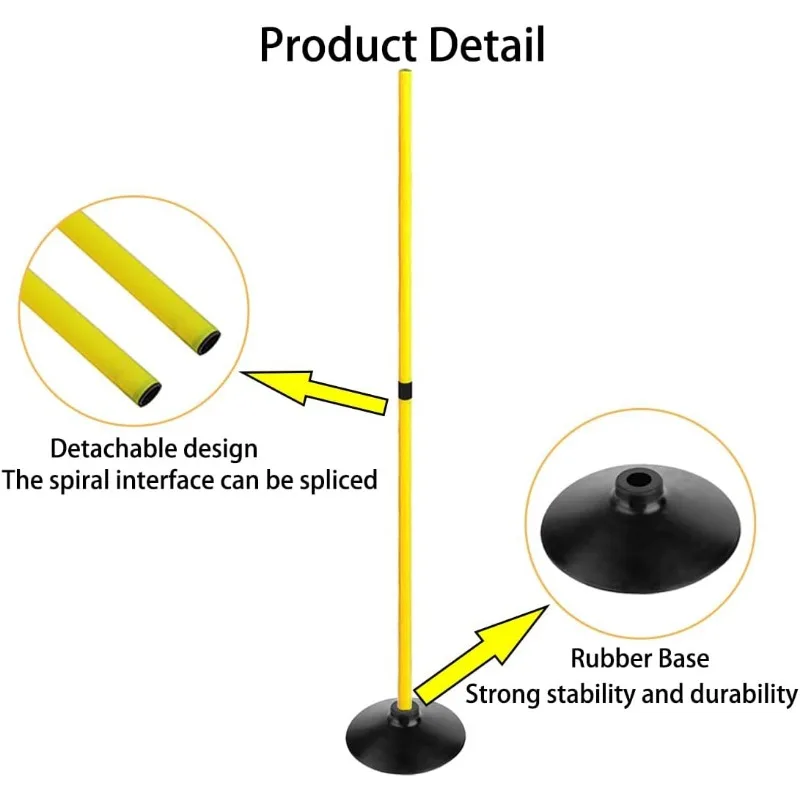 サッカー敏捷性ポールセット、スポーツトレーニング機器、取り外し可能なスピードポール、ゴムベースのスラロームポール、スポーツトレーニング