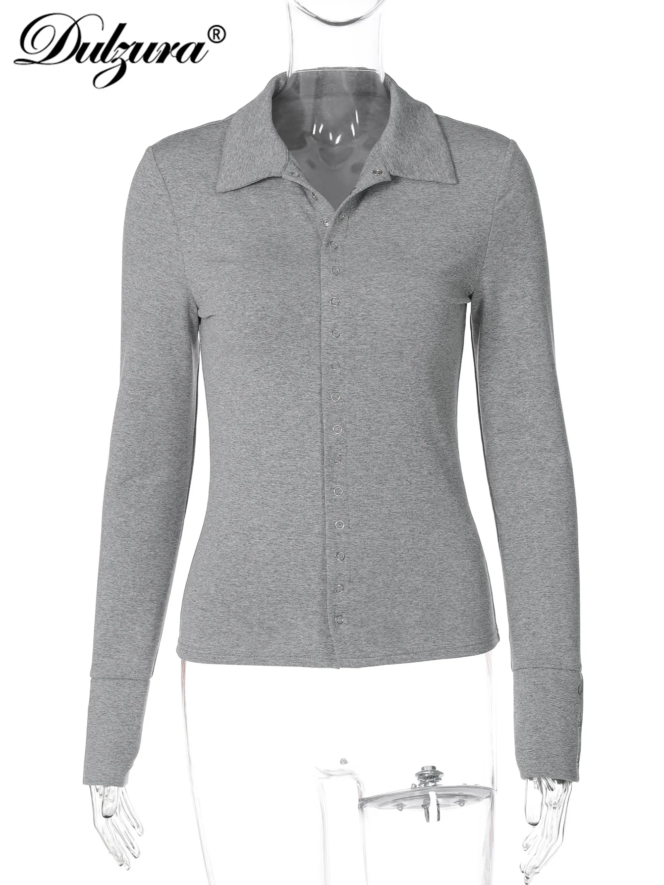 Dulzura 2025 가을 솔리드 엘레강트 턴다운 칼라 긴 소매 싱글 브레스티드 슬림 가디건 탑 파티 클럽 스트리트 스타일 의류