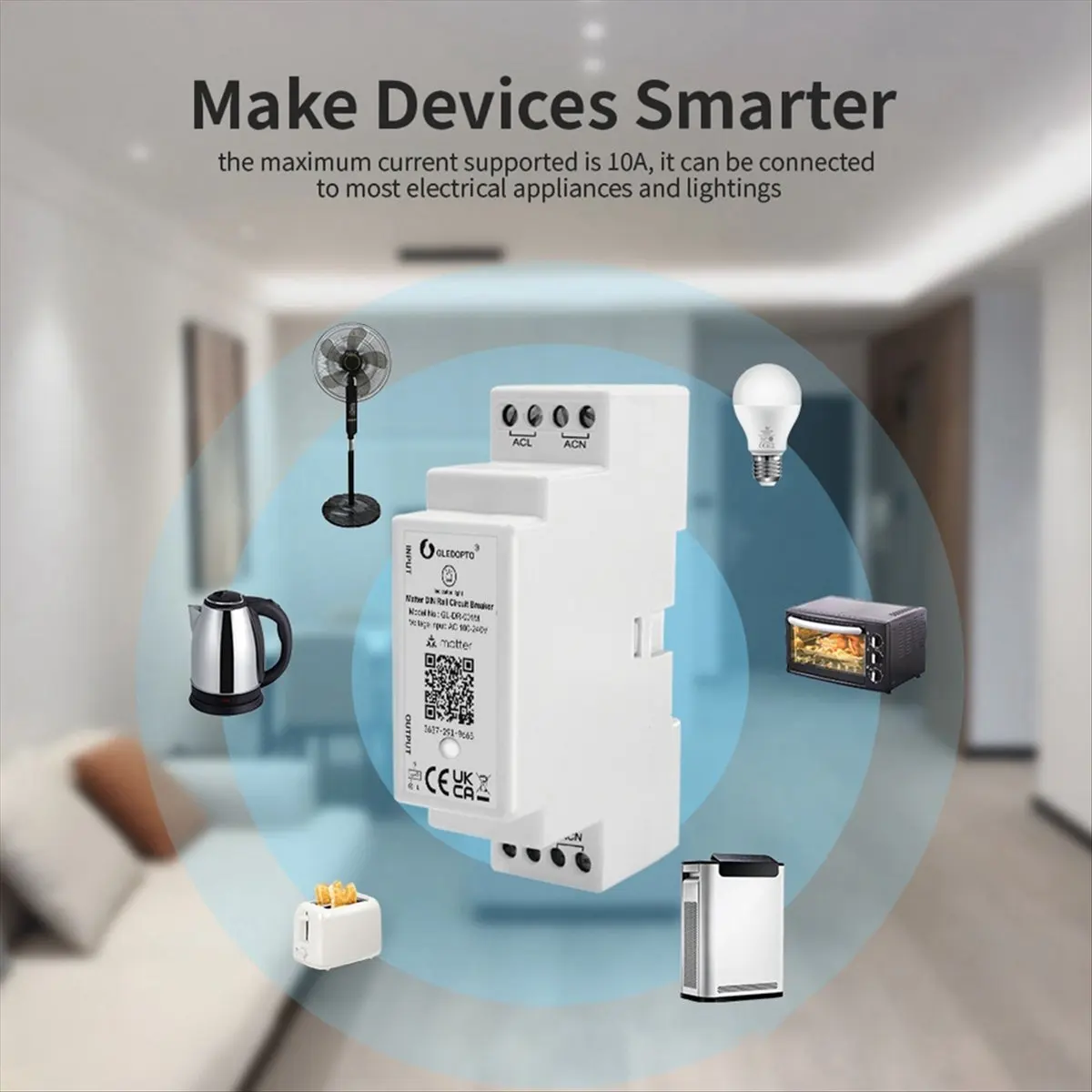 ABAN  Matter WiFi Din Rail Circuit Breaker 16A Max on OFF APP Voice for Household Electric Appliances Matter Hub Required