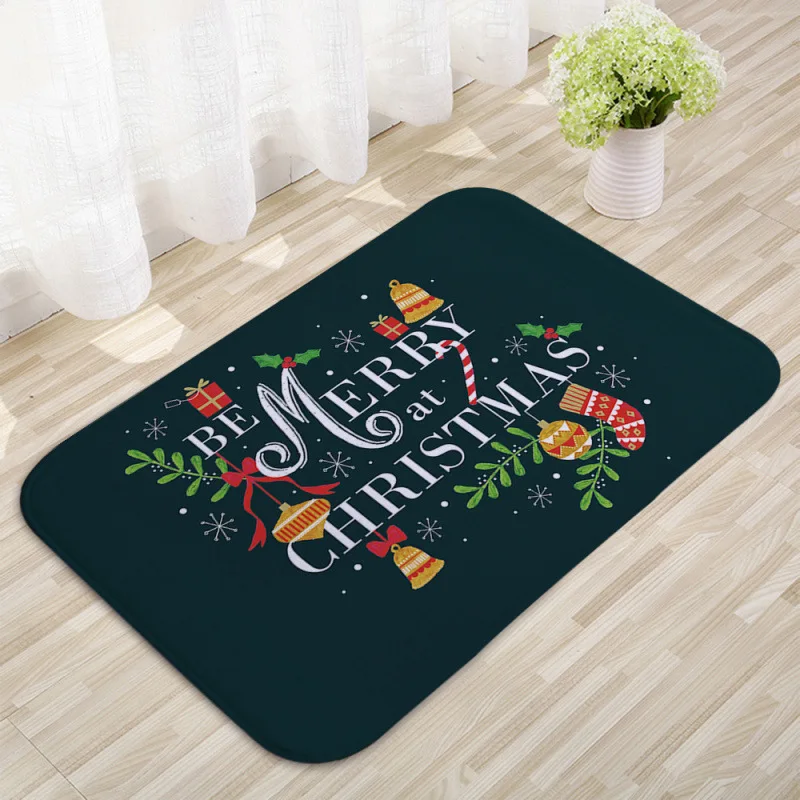 VIKAMA Christmas Happy bestickter Teppich, Heimdekoration, rutschfest und wasserabsorbierend, geeignet für Eingangsbereich und Badezimmerteppich