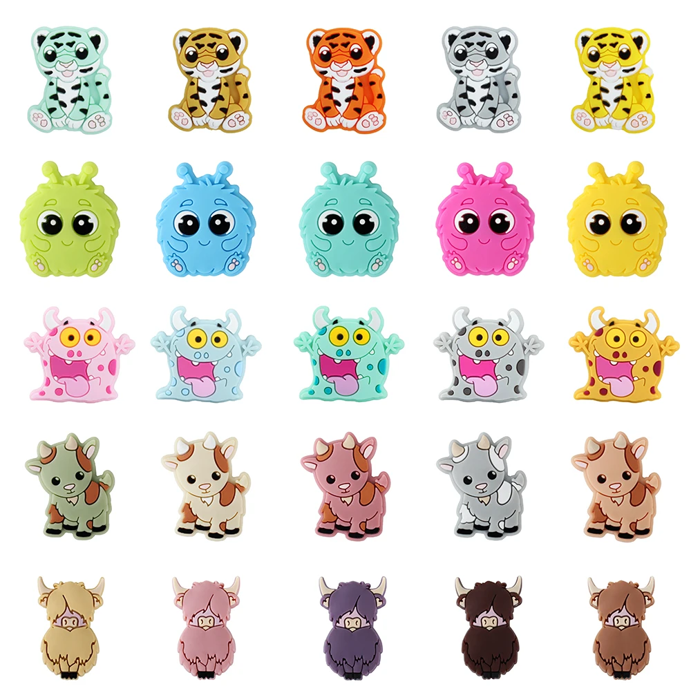 

5pcs Silicone Teether Beads Cartoon Animals Teether Tiny Rod DIY Teething Necklace Accessories Food Grade Baby Shower Gift