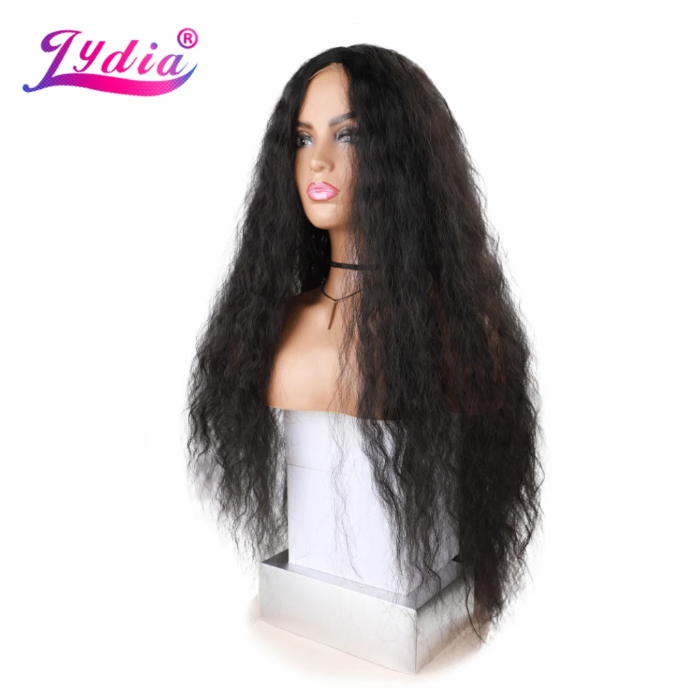 Lydia Long Wavy Synthetic Lace Head-line Wigs Women Black Bohemian Bancy Water Curly Daily&Party 30 Inch Free Side 76cm