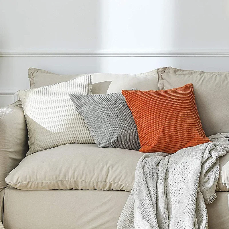リビングルーム用の居心地の良いコーデュロイクッションカバー、ソファ枕装飾、北欧の家の装飾、45x45cm
