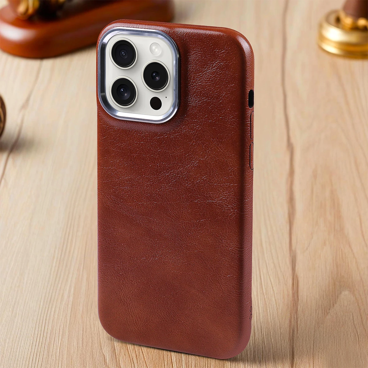 حافظة جلدية فاخرة كلاسيكية مزخرفة بإطار معدني شامل من جلد البولي يوريثان لهاتف آيفون 15 برو ماكس 16 14 Plus 13 12 11 #2