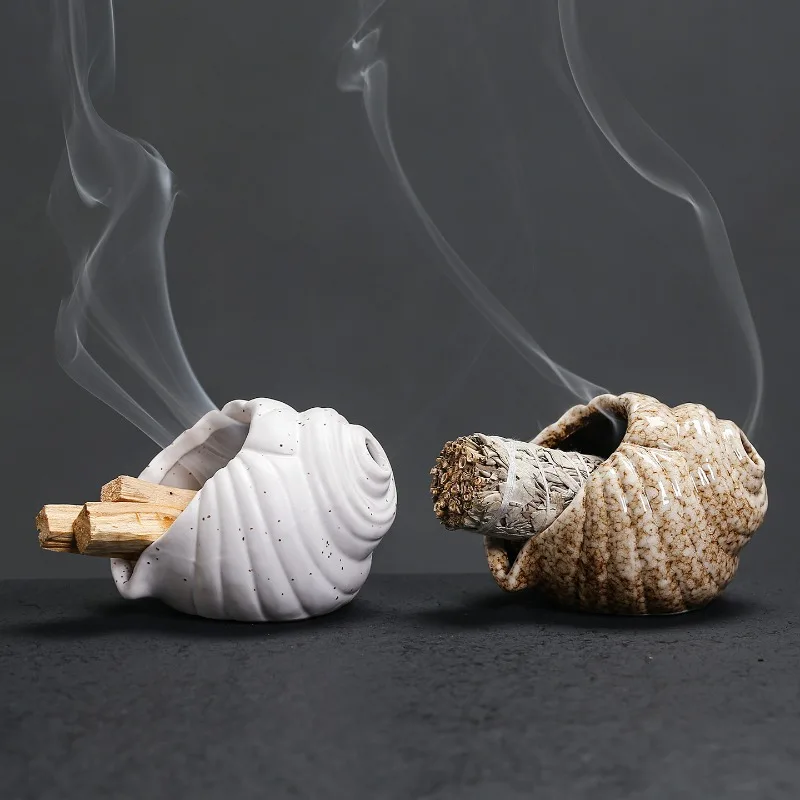 1 szt. Ceramiczna taca w kształcie muszli konchy na kadzidła, podstawka na palo santo do relaksacji, oczyszczania duchowego i dekoracji domu (bez kadzideł)